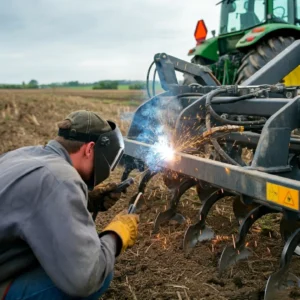 Wielding Farm Equipment in field